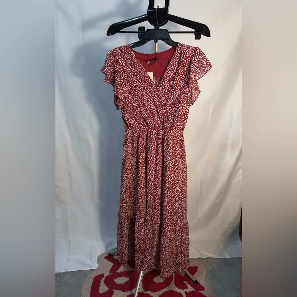 Red Maxi Dress Women’s Small NWT Boho Short Sleeve V-Neck